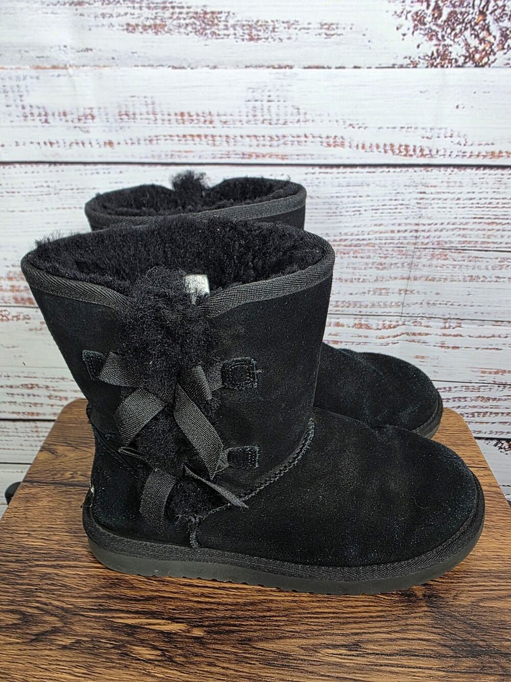 UGG Koolaburra Boots Womens 8 Black Suede Shearling Mid Calf Bows